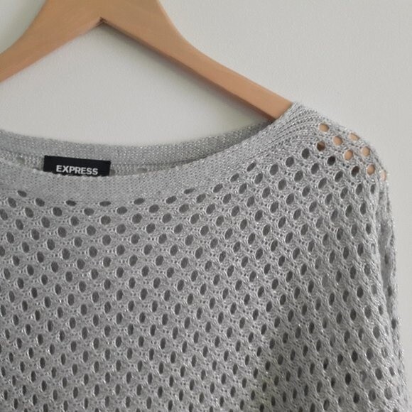 Express Waffle Crochet Metallic Acrylic Gray Knit Sweater Crop Top Size XS/TP - Picture 6 of 10